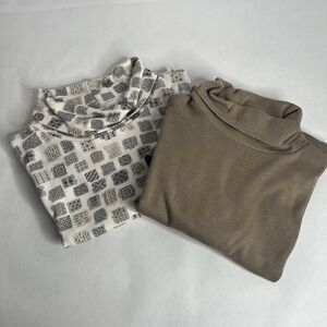 Vtg Land's End Robert Scott Turtleneck M Classic Lot 2 100% Cotton Taupe Graphic